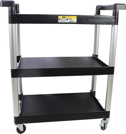 MaxWorks 80774 3-Shelf Utility Plastic Cart with Wheels-225 Lbs Maximum Capacity , Black