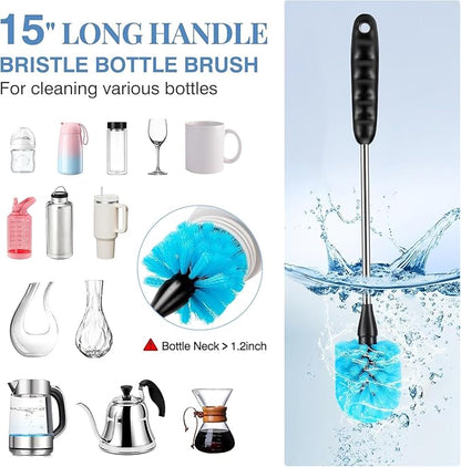 UNIFUN 3-in-1 Stainless Steel Cleaning Brush Set, Long Handle for Narrow Neck Bottles, Sport Bottles, Coffee Mugs, Tumblers, Flask