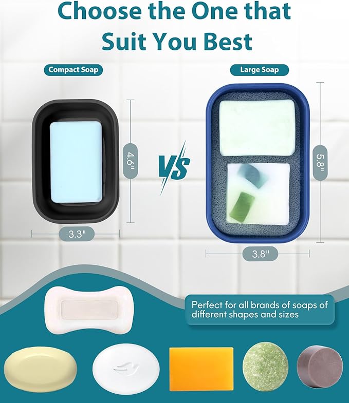 Quatish Large Leakproof Travel Soap Case, Solid Shampoo Bar Holder, Silicone Soap Box with Draining Layer, Enhanced Soap Container, Suitable for Camping, Gym, Bathroom, Outdoor Essentials, Blue
