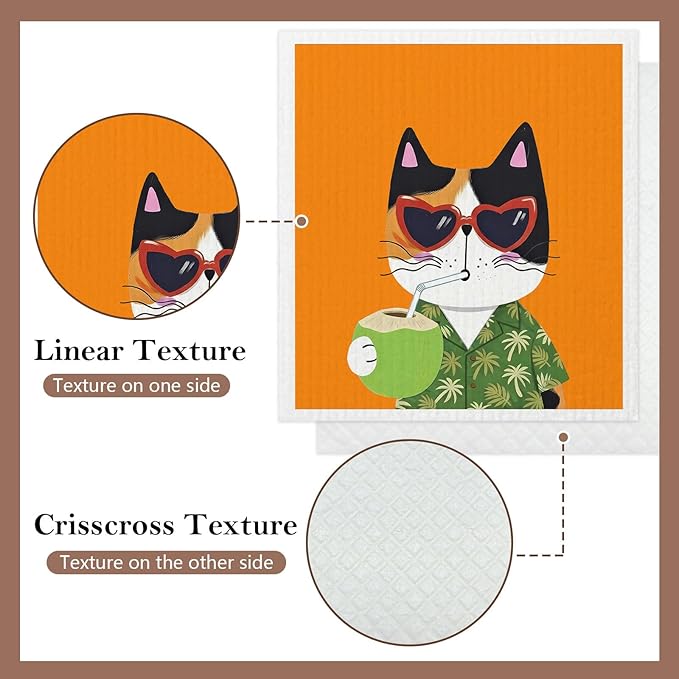 5 Pack Mixed Colorful Cartoon Cat Swedish Kitchen Dishcloths Dish Towels, Cute Kitten Dish Towels for Kitchen, Swedish Dishcloth, Paper Towels Reusable, Dish Cloth Towel Cleaning Wipe for Home