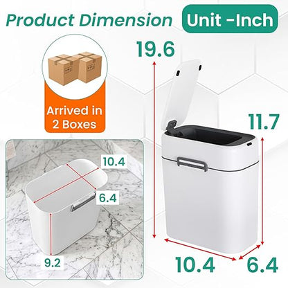FDW 2.2 Gallon Bathroom Trash Can with Lid,Automatic Sensor Plastic Waste Bin Slim and Small Trash Can for Living Room,Bedroom,Office (Pack of Two)
