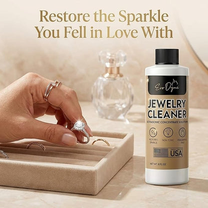 Ultrasonic Jewelry Cleaner Solution (8oz) Concentrated Jewelry Cleaner for Diamonds, Gold, Silver & More | Compatible with Ultrasonic Machine (s) - Made in USA
