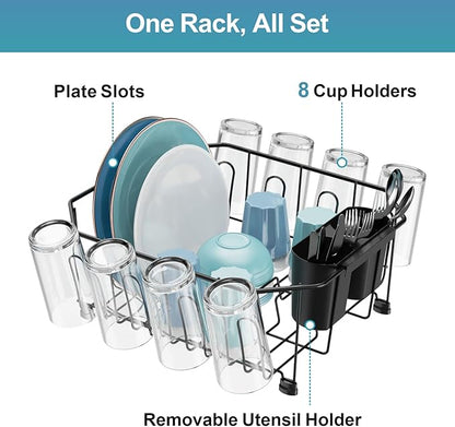 GSlife Small in Sink Dish Drying Rack - Compact Dish Drainer for RV Kitchen Apartment Sink, Rust Resistant Inside Sink Rack, 1–2 Person Households, 11.6" W x 13.4" L, Black