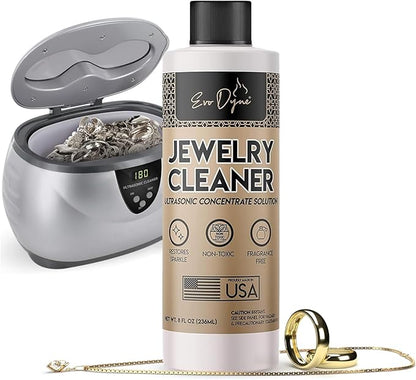 Ultrasonic Jewelry Cleaner Solution (8oz) Concentrated Jewelry Cleaner for Diamonds, Gold, Silver & More | Compatible with Ultrasonic Machine (s) - Made in USA