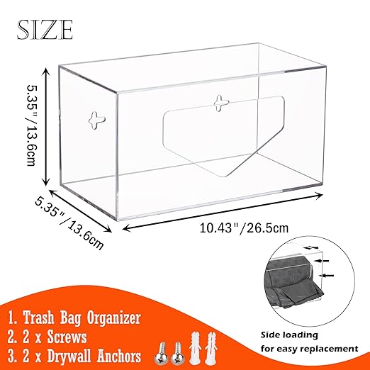Trash Bag Dispenser Roll Holder, Wall Mount Acrylic Garbage Bag Dispenser Roll Holder for Kitchen Cabinet, Trash Can Liners Organizer for Under Sink, Clear