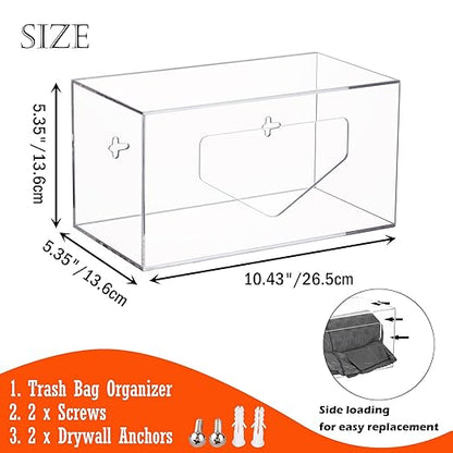 Trash Bag Dispenser Roll Holder, Wall Mount Acrylic Garbage Bag Dispenser Roll Holder for Kitchen Cabinet, Trash Can Liners Organizer for Under Sink, Clear