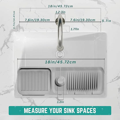 Faucet Mat for Kitchen Sink - Kitchen Sink Splash Guard with FREE Rubber Drain Insert - Faucet Guard Draining Mat, Faucet Mat Dish Soap Sponge Holder for Kitchen Sink (Gray, 18 Inch)
