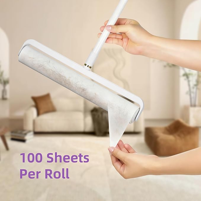 14.17" Extra-Wide Lint Roller Kit with 5 Refills & Dust Cover | Reusable Pet Hair Remover for Furniture, Car, Clothes | Extendable Handle (100 Sheets/Roll，Toyal 500 Sheets)
