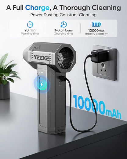 Compressed Air Duster, 300000 RPM & 400 G Wind Pressure, 10000 mAh Battery with Fast Charging, 4-Gear Electric Air Duster Rechargeable, Electric Duster Mini Blower with LED for Office Cleaning