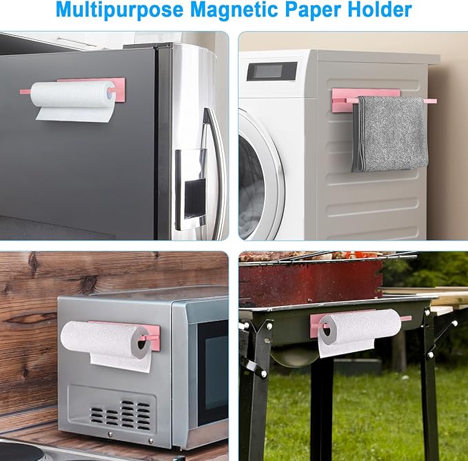 Paper Towel Holder, Toilet Paper Roll Holder Magnetic Towel Rack Wall Mount Fridge Organizer Shelf for Towels Rolls Bar Bathroom Toilet Pantry RV Essentials Kitchen Organizers and Storage Pink