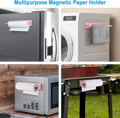 Paper Towel Holder, Toilet Paper Roll Holder Magnetic Towel Rack Wall Mount Fridge Organizer Shelf for Towels Rolls Bar Bathroom Toilet Pantry RV Essentials Kitchen Organizers and Storage Pink