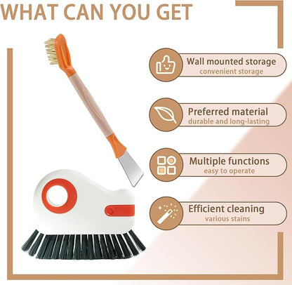 Groove Cleaning Brushes 2 in 1 Window Track Cleaner Cleaning Tools, Multifunction Hard Bristle Grout Crevice Cleaning Brush with Scraper for Kitchen Stove Sink, Sliding Door Track, Window Sill, 2PCS