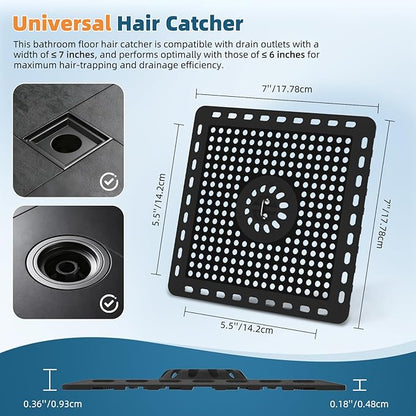 Hibbent 2 Pack Shower Drain Hair Catcher, Shower Drain Cover for Bathroom Floor 6" Drain, Anti-Clogging Bathtub Drain Strainer, Stainless Steel Kitchen Sink Drain Strainer with Handle, Matte Black