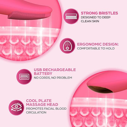 Bella Ciao 12-Speed Gentle Facial-Cleansing Brush, Rechargeable Silicone Face Scrubber, Deep-Cleaning and Exfoliating Face-Wash Brush, Water-Resistant Design, Pink