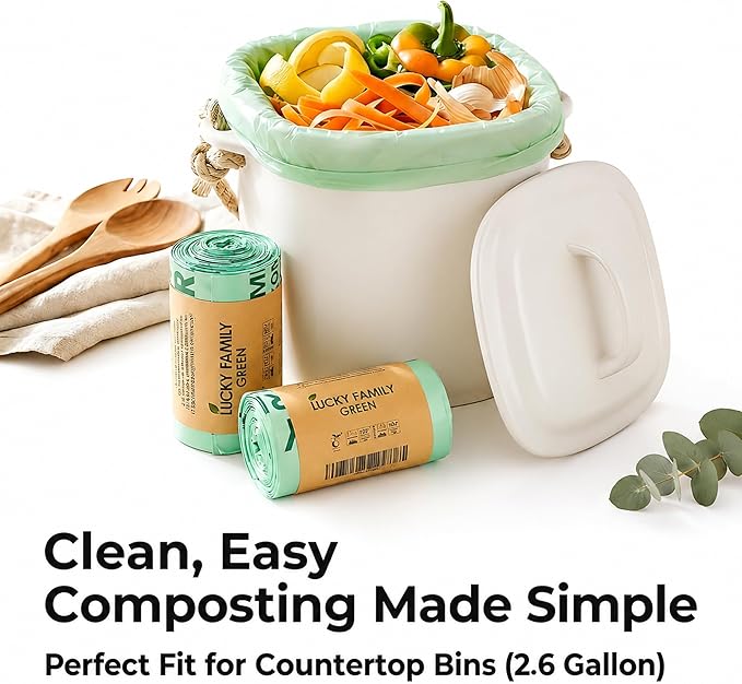 Compostable Trash Bags for Kitchen Compost Bins – 2.6 Gallon Compost Bags for Countertop Bin, Green Compostable Bags, BPI Certified ASTM D6400, Leak-Resistant Food Waste Bags (50 Count)