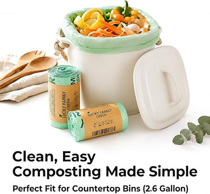 Compostable Trash Bags for Kitchen Compost Bins – 2.6 Gallon Compost Bags for Countertop Bin, Green Compostable Bags, BPI Certified ASTM D6400, Leak-Resistant Food Waste Bags (50 Count)