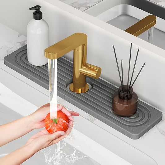 24'' Longer Stone Faucet Mat for Kitchen Sink [Super Absorbent, 30s Quick Drying] Water Absorbing Stone Tray for Sink Stone Mat for Kitchen Sink Stone Quick Dry Around Faucet Diatomite Stone Sink Tray