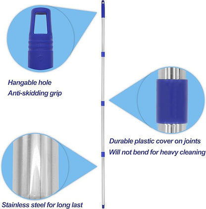 EaseYourDay Cotton Cloth Mop, 4 Section Stainless Steel Pole + Two Cotton String Mop Heads