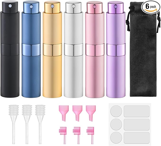 Lulupack Travel Perfume Bottle Refillable - Cologne Spray Atomizer Mini - Small Travel Size Empty Sprayer for Refill Sample Container - Portable Fragrance Decant Dispenser for Women Men 8ml 6PCS Gold