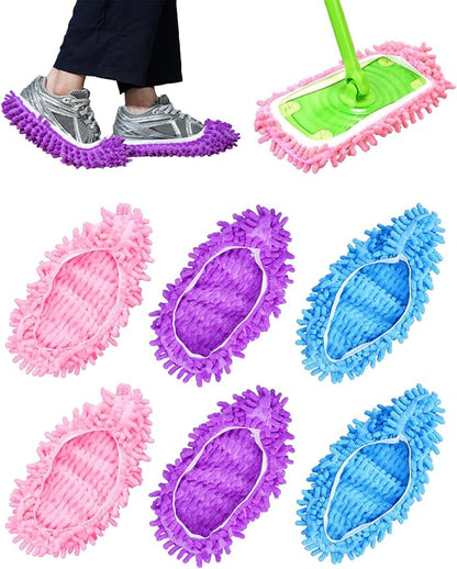6 Mop Slippers for Floor Cleaning Mop Socks for Women Washable Mopping Socks Feet Foot Slippers Dust Mopping Shoes Microfiber Moppers Slippers for Women Men House Cleaning (3 Pairs)