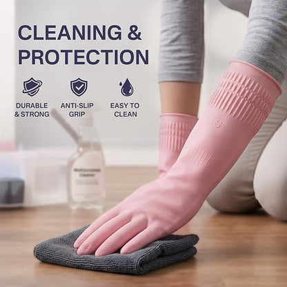 Cleaning Rubber Gloves, Waterproof Non-Slip Long Cuff Dishwashing Household Kitchen Gloves