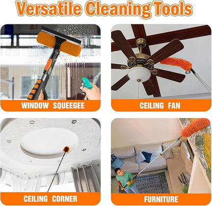 LAANPOLE 30FT High Reach Duster Cleaning Kit with Extension Pole, High Ceiling Fan Cleaner Duster Tool for Fan Blades, Window Washing Kit with Microfiber Feather Duster & Window Squeegee