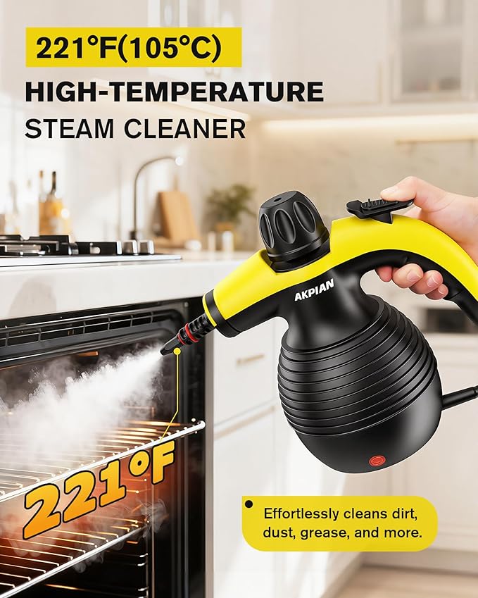 Handheld Steam Cleaner, 1050W Multipurpose Portable Steam Cleaner with 10 Accessories, Chemical-Free High Pressure Steamer for Tile, Grout, Floor, Kitchen, Bathroom, Windows