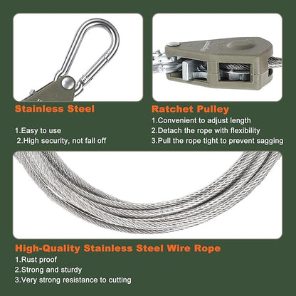 Vigorport Outdoor Retractable Clothesline Portable Travel Clothes Line Wire Ropes with PVC Coating Heavy Duty Rope Pully System for Camping, RV, Indoor Backyard（19Ft）