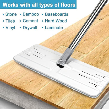 BOSHENG Mop and Bucket with Wringer Set, Hands Free Flat Floor Mop and Bucket, 8 Washable Microfiber Pads Included, Wet and Dry Use, Home Floor Cleaning System for All Floor Types and Windows