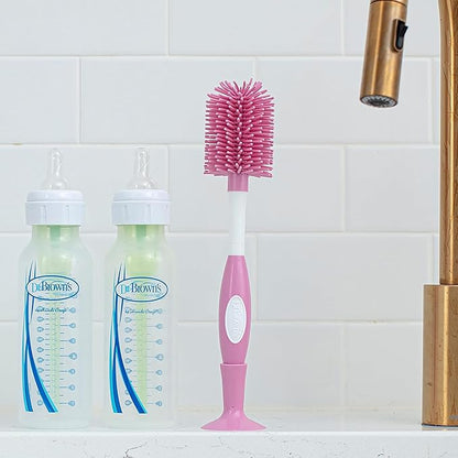 Dr. Brown's Soft Touch No Scratch Baby Bottle Cleaning Brush Nipple Cleaner with Stand and Storage Clip, BPA Free, Pink (Pack of 2)