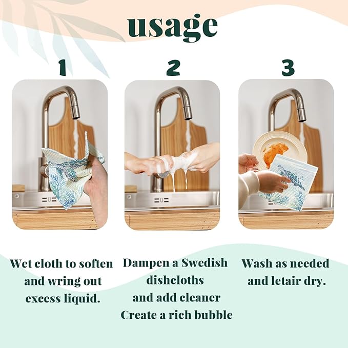 Ocean Beach Swedish Dishcloths for Kitchen, 4 Pack Ocean Summer Gifts Swedish Dish Cloths Towels for Kitchen Bathroom Office Housewarming Gifts, Papaya Reusable Paper Towels Washable