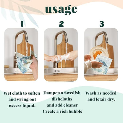 Ocean Beach Swedish Dishcloths for Kitchen, 4 Pack Ocean Summer Gifts Swedish Dish Cloths Towels for Kitchen Bathroom Office Housewarming Gifts, Papaya Reusable Paper Towels Washable