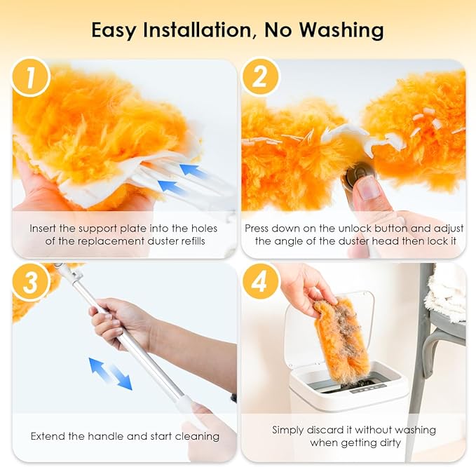 Extendable Duster Kit, 6 ft Telescoping Handle and 12 Disposable Microfiber Refills Pads, Dusters for Cleaning Ceiling Fan, Blind, Wall, Hard-to-Reach Areas