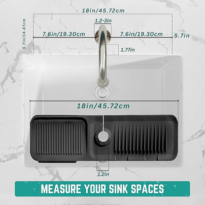 Faucet Mat for Kitchen Sink - Kitchen Sink Splash Guard with FREE Rubber Drain Insert - 18 Inch Faucet Guard Draining Mat, Faucet Mat Dish Soap Holder