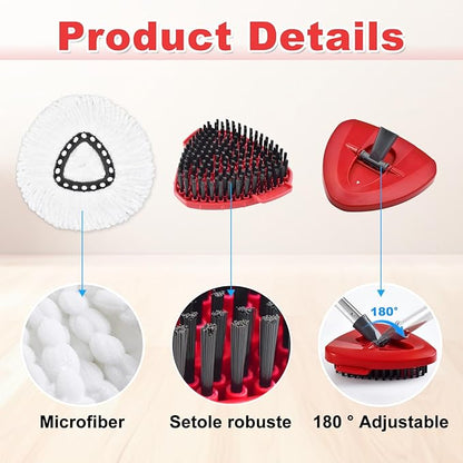 Mop Heads for O Cedar EasyWring 1 Tank System Mop Heads Replacements, Full Set with 1 Base + 1 OCedar Scrubber Mop Head + 3 Spin Mop Replacement Heads, All-in-One Cleaning Kit for Home& Kitchen