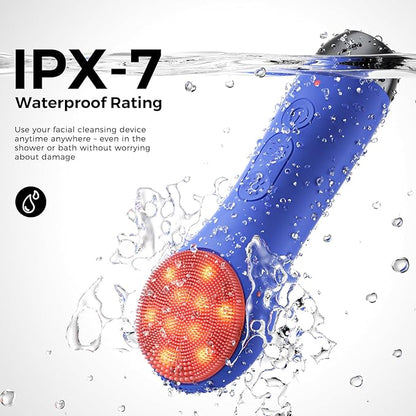 Face Scrubber Facial Cleansing Brush - Waterproof and Rechargeable Face Cleansing Brush with 4 LED Gentle Light, Cleansing, Exfoliating and Massaging, Electric Face Scrub Brush for Men & Women