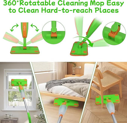 Toddler Spray Mop - Fun & Educational Montessori Housekeeping Toys Mini Size Cleaning Set Includes Kids Mop with Real Water Sprayer Washable Microfiber Pads & Scraper