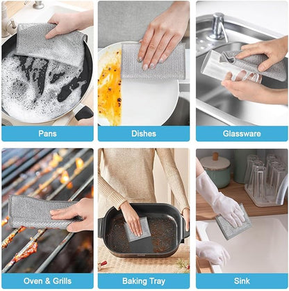AIDEA Non Scratch Wire Dishcloth 12PK, Wire Dishwashing Rag for Wet and Dry, Washable Dish Rags No Odor, Cleaning Pads Steel Scrubber for Cookware, Sinks, Dishes, Stove Tops, 7"×8"