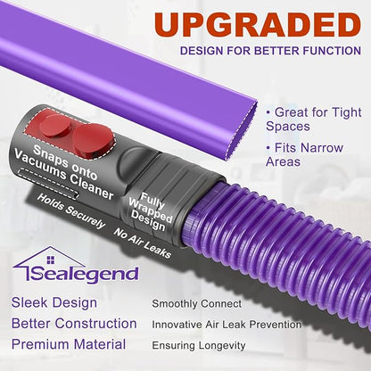 Sealegend Dryer Lint Vacuum Attachment Hose Compatible with Dyson V15 V12 V11 V10 V8 V7 Gen5 Cordless Vacuum Cleaner, Flexible Dryer Vent Cleaner Kit Lint Removal Tool Purple