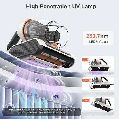 Bestauty Bed Vacuum Cleaner, 500W Mattress Cleaner with UV, 7-16Kpa 2 Levels of Adjustable Powerful Suction Mattress Vacuum Cleaner, 6 Stage Filtration System for 99.9% Filtration, Lightweight, Corded