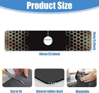 Sink Splash Guard Faucet Mat Black Gold Honeycomb Absorbent Fast Drying Mat Sink Gadgets Splash Guard Behind Faucet Drip Catcher for Kitchen Bathroom 23.5"X5.5"