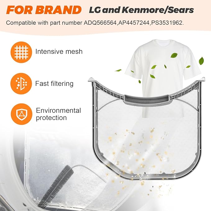 ADQ56656401 Dryer Lint Filter Stainless Steel Mesh Screen with Clothes Dryer Lint Vent Trap Cleaner Brush Fit for LG Kenmore Elite Dryer Lint Screen, Replace AP4457244 AH3531962 PS3531962 by Beaquicy