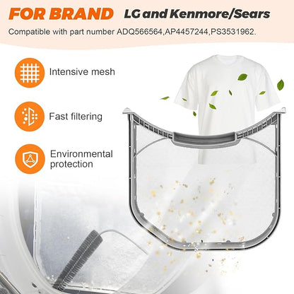 ADQ56656401 Dryer Lint Filter Stainless Steel Mesh Screen with Clothes Dryer Lint Vent Trap Cleaner Brush Fit for LG Kenmore Elite Dryer Lint Screen, Replace AP4457244 AH3531962 PS3531962 by Beaquicy