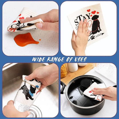 Funtery 8 Pcs Dog Swedish Kitchen Dishcloths Reusable Swedish Absorbent Sponge Cloths Washable Kitchen Dish Towel Quick Drying Decorative for Animal Lover Gifts for Women Hand Towel