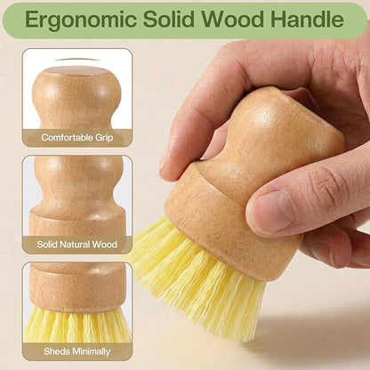 Wooden Dish Brush with Metal Stand Handheld Bamboo Wok Brush Scrubber for Dishes Pans Pots Fruit and Veggie Washing(3,Beige Brown Yellow)