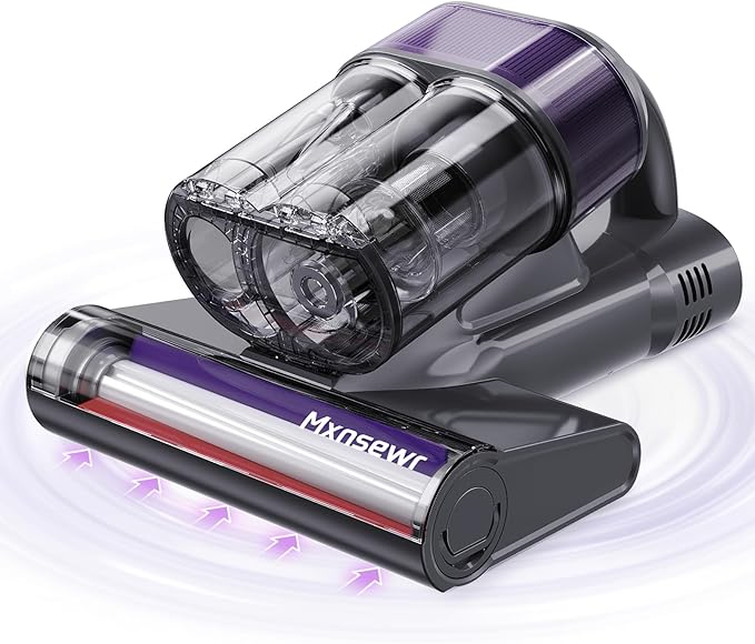 Mxnsewr Mattress Vacuum Cleaner, Ultrasonic Bed Vacuum Cleaner with 18Kpa Strong Suction, 150°F Heat & 253.7nm UV-C Light, Intelligent Dual Cup, One-Click Dust Removal for Bed, Sofa, Pet Hair, Gray