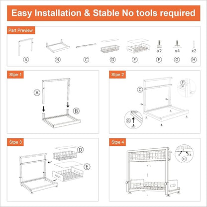 Dataroad Under Sink Organizers And Storage Pull Out Cabinet Organizer 2 Tier Sliding Out Drawer,Under Kitchen Sink Organizer Shelf,Adjustable Counter Organization for Kitchen Pantry Cabinet,White