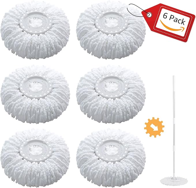 BonusLife 6-Pack Circular Spin Mop Head Refill Replacement