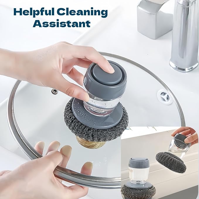 Soap Dispense Palm Scrub dishwashing Kitchen Scrubber Press Automatic Liquid wash Pot ，Small Dish Brush(PET)