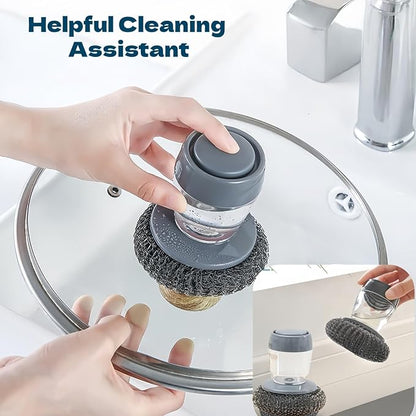 Soap Dispense Palm Scrub dishwashing Kitchen Scrubber Press Automatic Liquid wash Pot ，Small Dish Brush(PET)